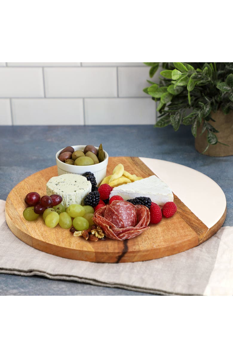 Gibson Home 12 Inch Duo Tone Round Wood Serving Board, Alternate, color, White