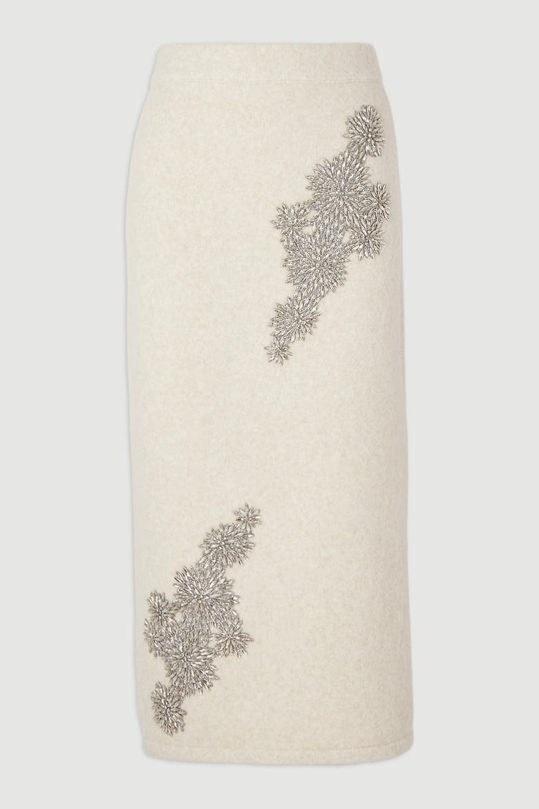 Wool Embellished Pencil Midi Skirt, Alternate, color, Cream