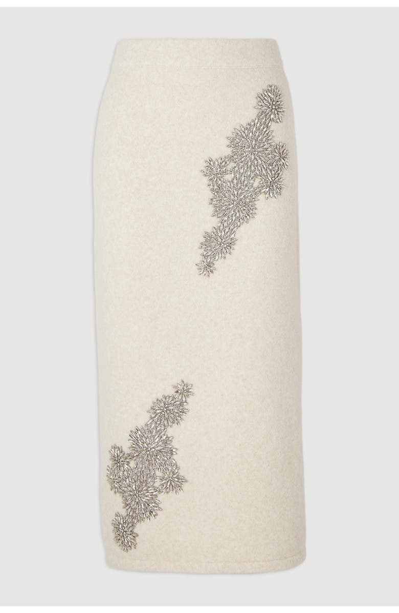 Karen Millen Wool Embellished Pencil Midi Skirt, Alternate, color, Cream