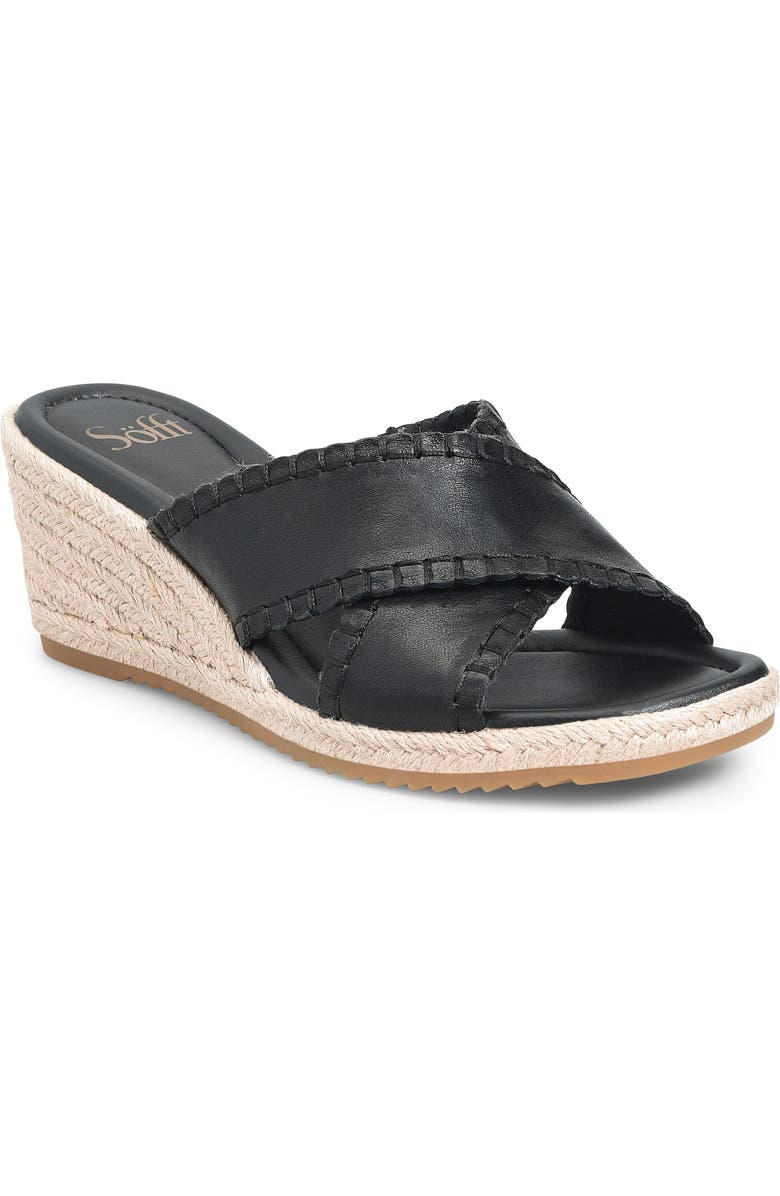 Söfft Indie Espadrille Platform Wedge Slide Sandal, Main, color, Black