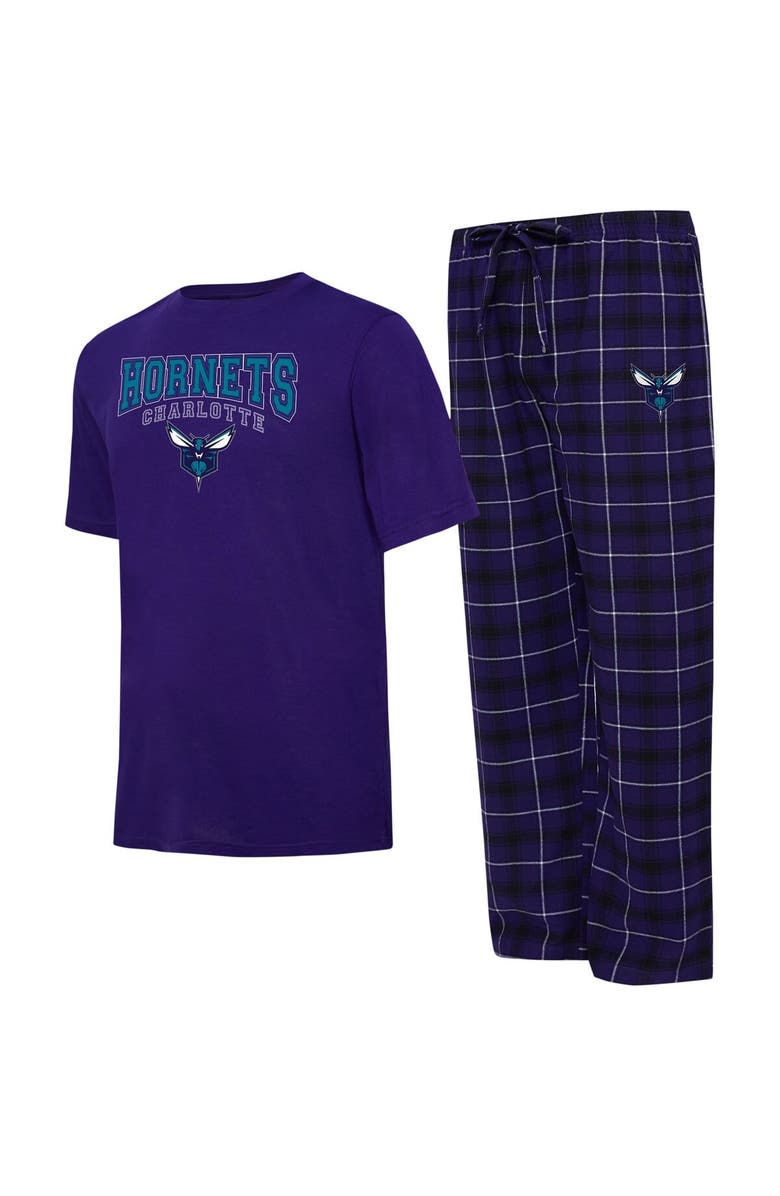 College Concepts Men's College Concepts Purple/Black Charlotte Hornets Arctic T-Shirt & Pajama Pants Sleep Set, Main, color, 