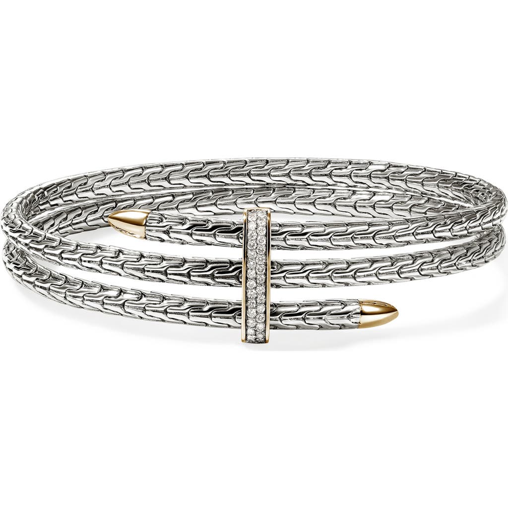 John Hardy Spear Double Flex Cuff, Diamond, 4mm In Gold And Silver