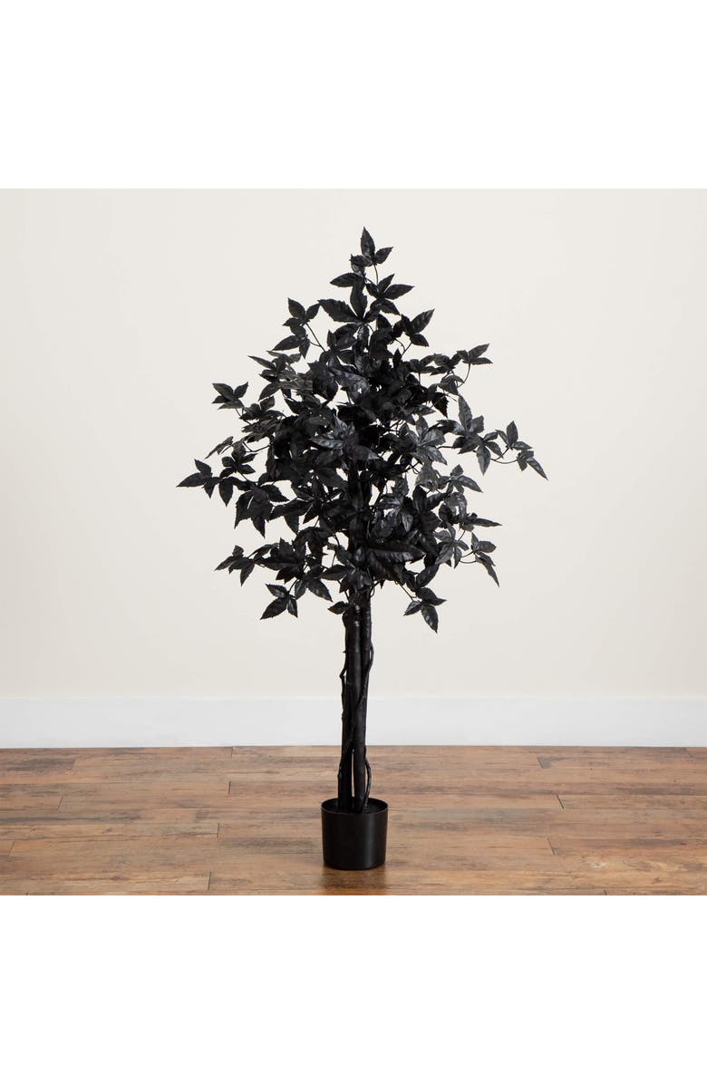 NEARLY NATURAL 4-ft Artificial Halloween Black Maple Tree with Natural Trunk, Alternate, color, Black