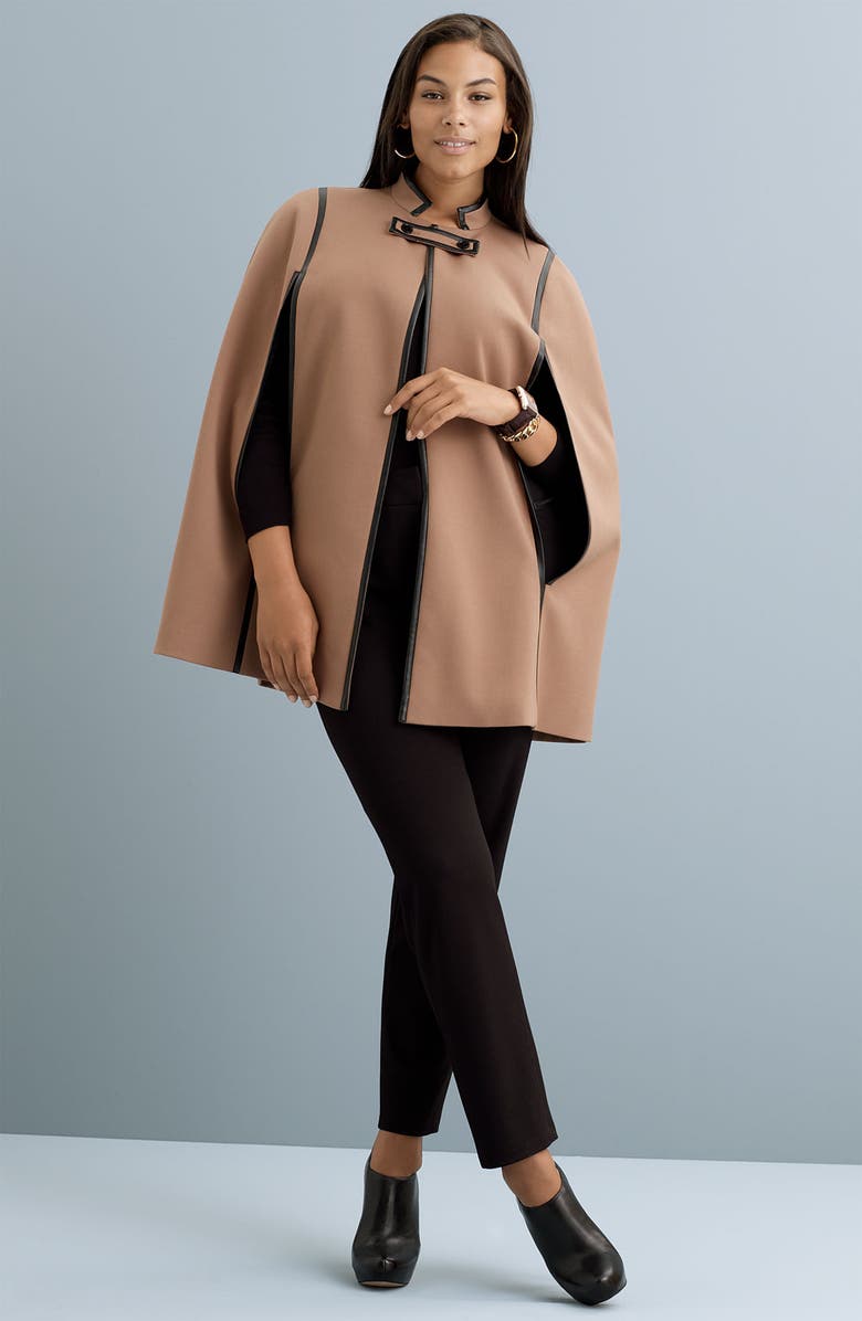 Sejour Faux Leather Trim Cape, Alternate, color,