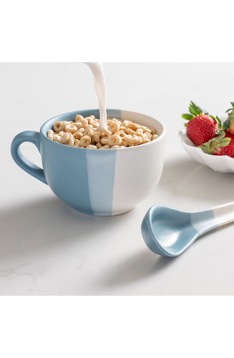 Ten Thousand Villages Pheeka Striped Jumbo Mug with Spoon, Alternate, color, Blue Green