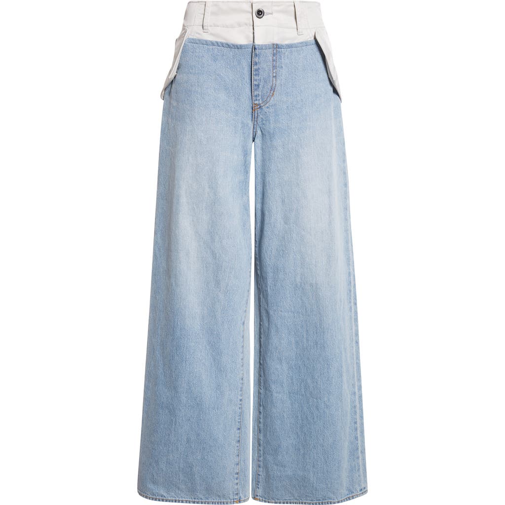Sacai Baggy Mixed Media Jeans In Blue