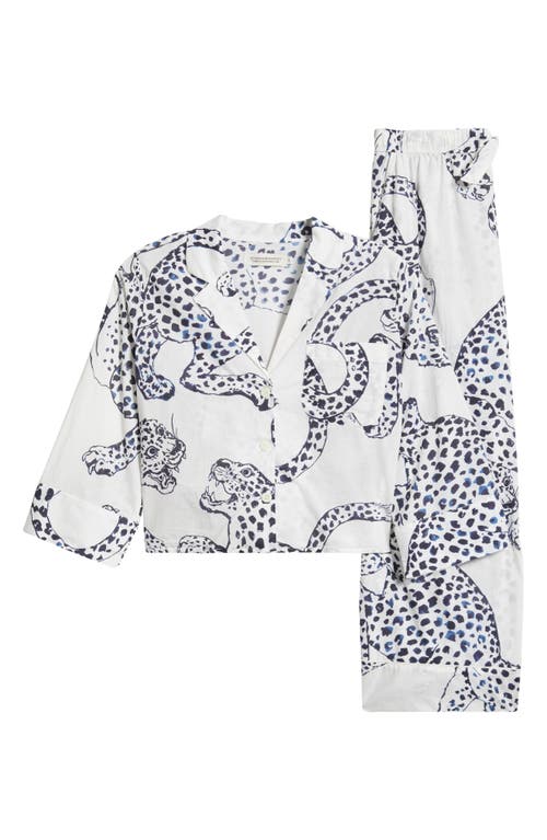 Shop Desmond & Dempsey Print Boxy Wide Leg Cotton Pajamas In Jag Cream
