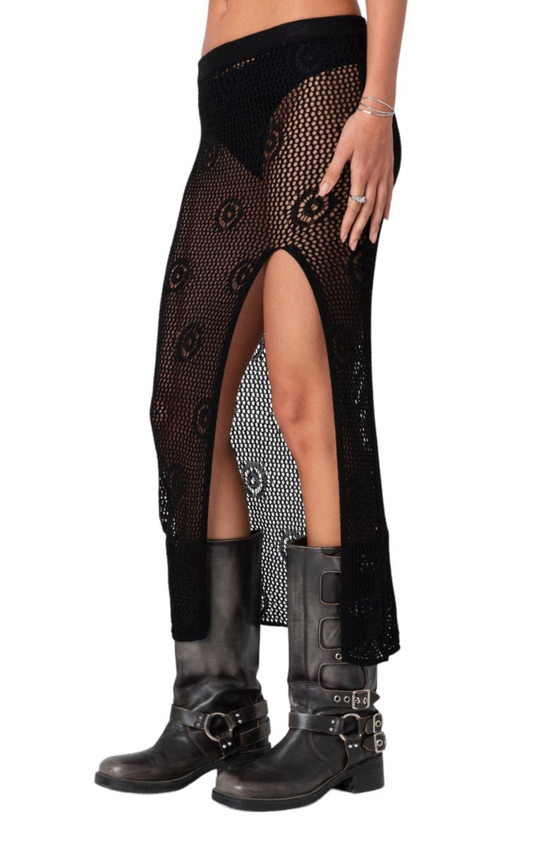 EDIKTED Monica Sheer Slit Crochet Midi Skirt, Alternate, color, 