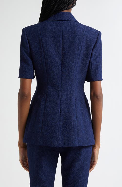 Veronica Beard Bodie Floral Embroidery Elbow Sleeve Dickey Jacket In Navy