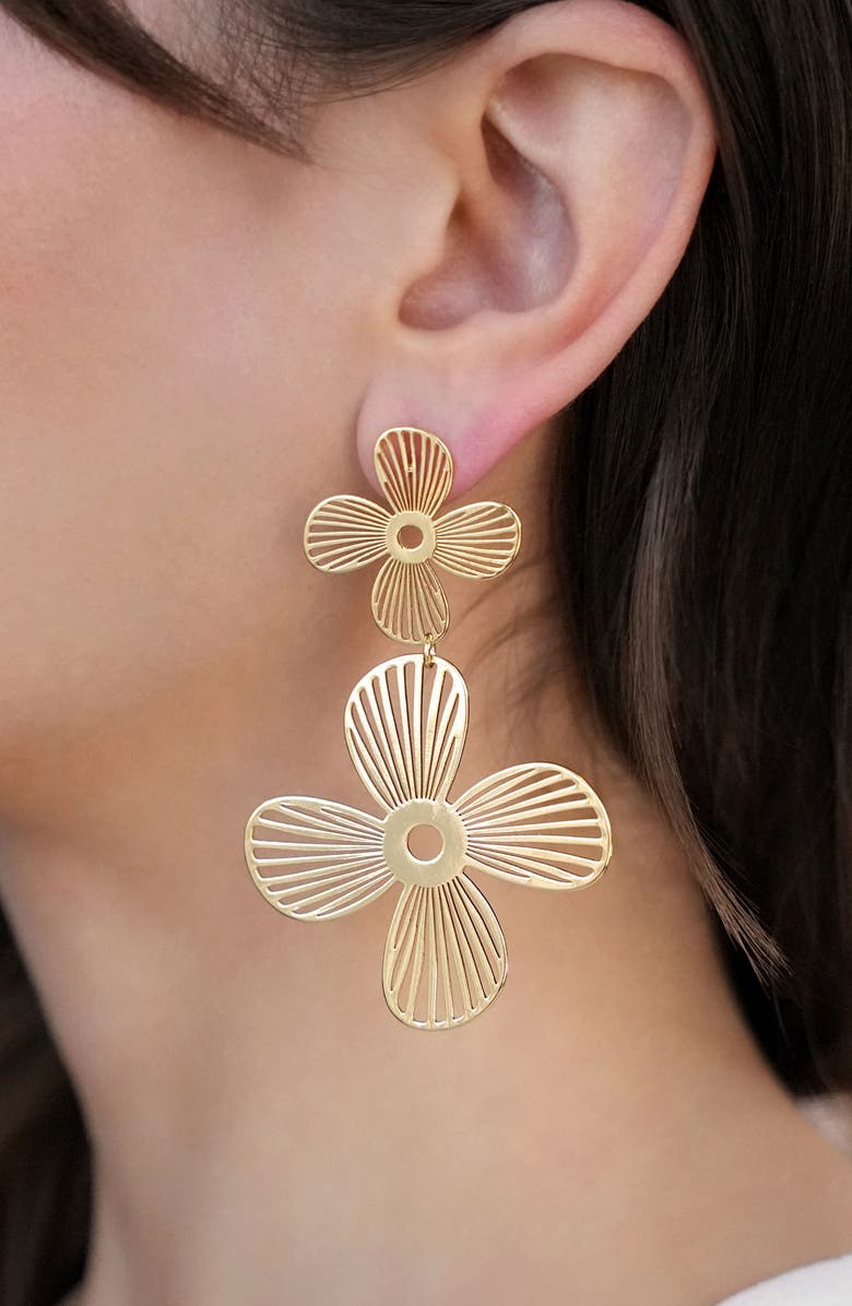 Ettika Floral Statement Drop Earrings, Alternate, color, Gold