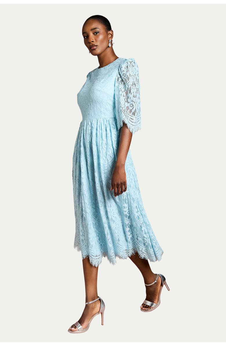 Coast Lace Short Sleeve Midi Dress, Alternate, color, Aqua