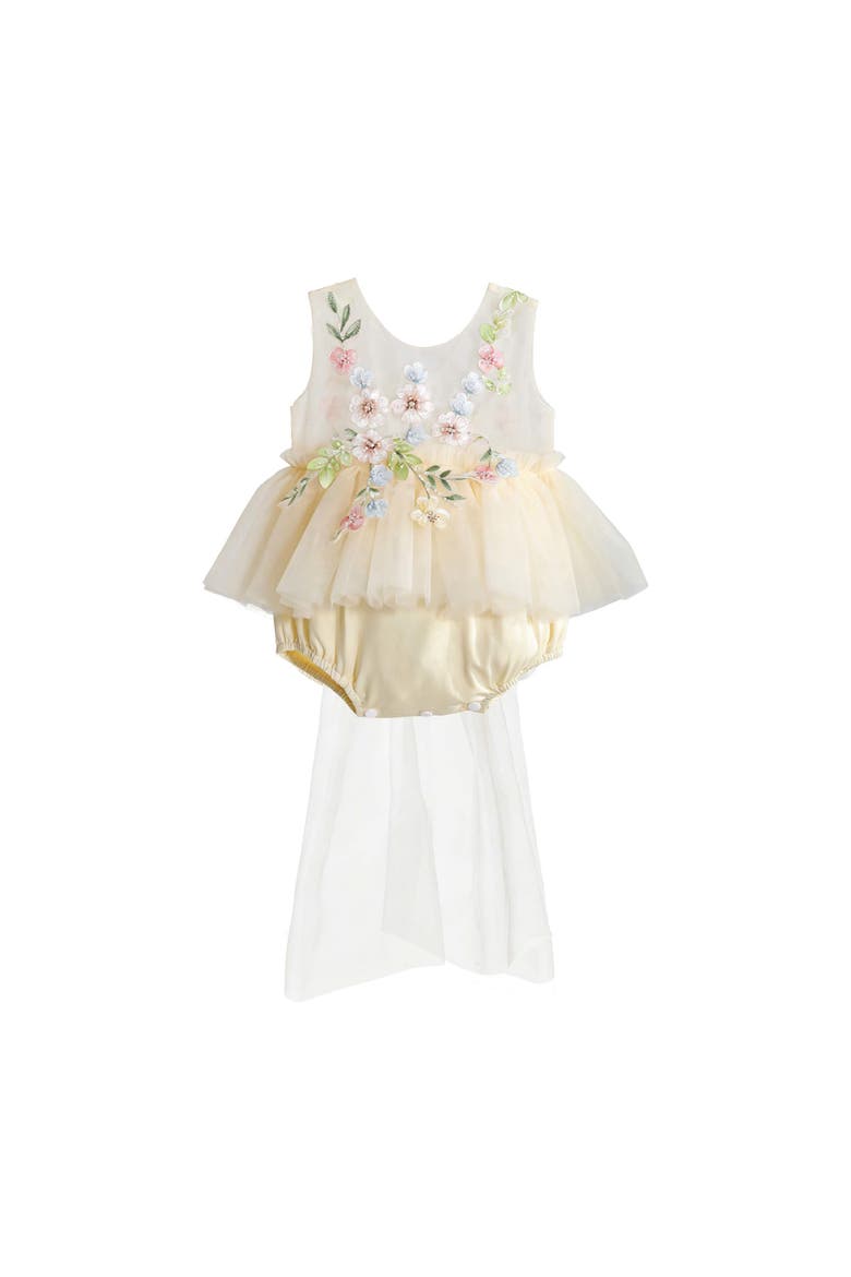 Rosella Floral Tulle Romper, Alternate, color, Beige