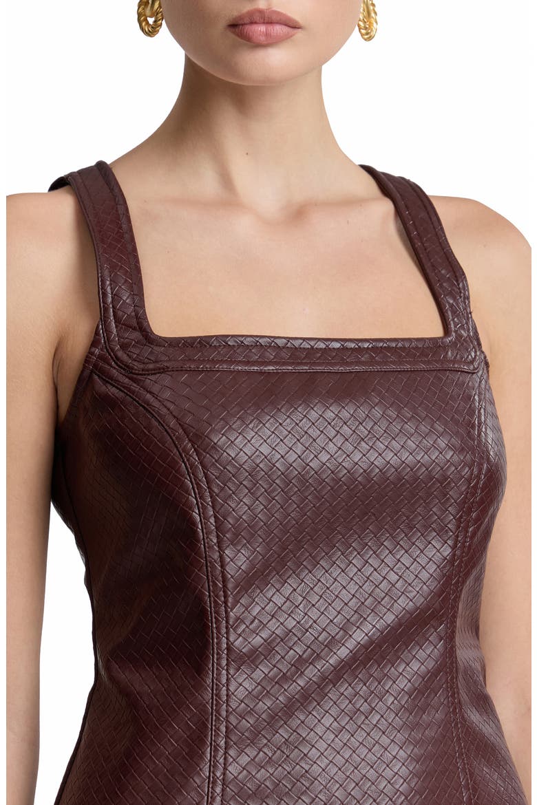 Faux Leather Woven Texture Minidress, Alternate, color, BURGUNDY