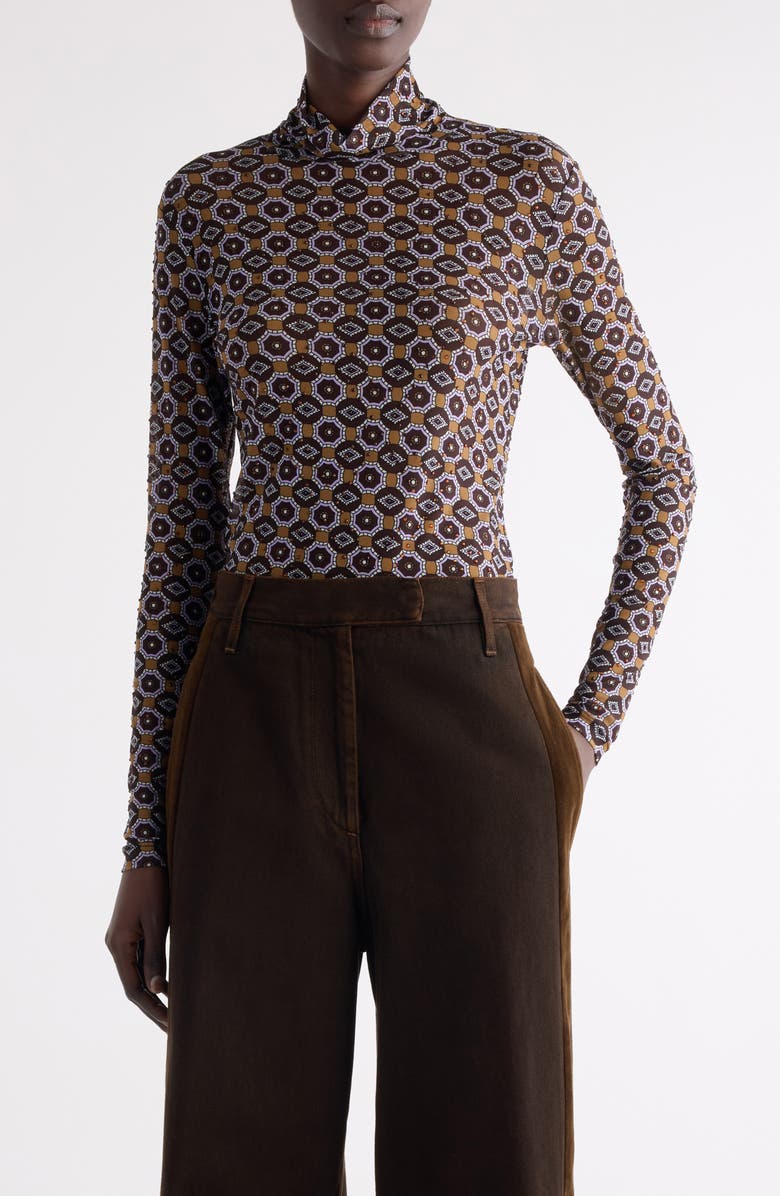 Dries Van Noten Hoyser Tie Print Crystal Embellished Mesh T-Shirt, Main, color, 703 Brown