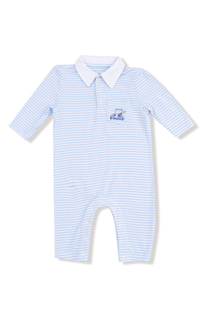 Angel Dear Golf Carts Long Sleeve Romper, Main, color, Blue/ White