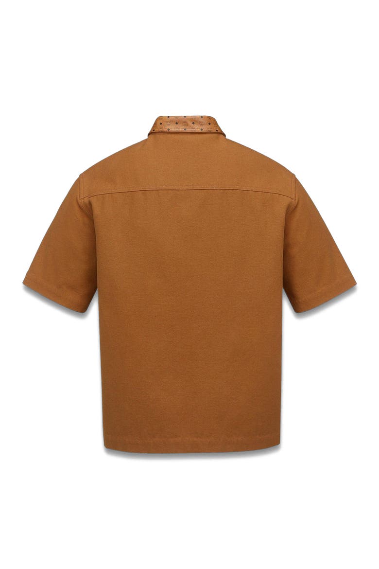 Shirt in Cotton and Monogram Print Leather, Alternate, color, Cognac