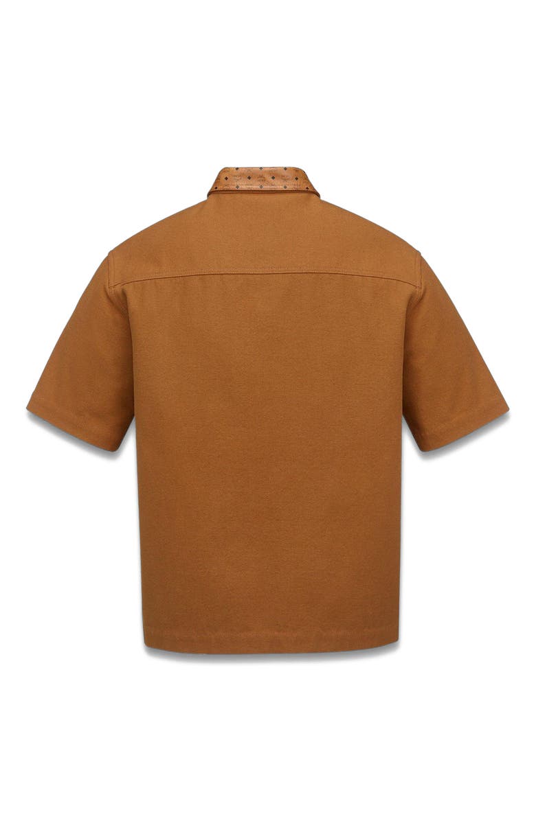 MCM Shirt in Cotton and Monogram Print Leather, Alternate, color, Cognac