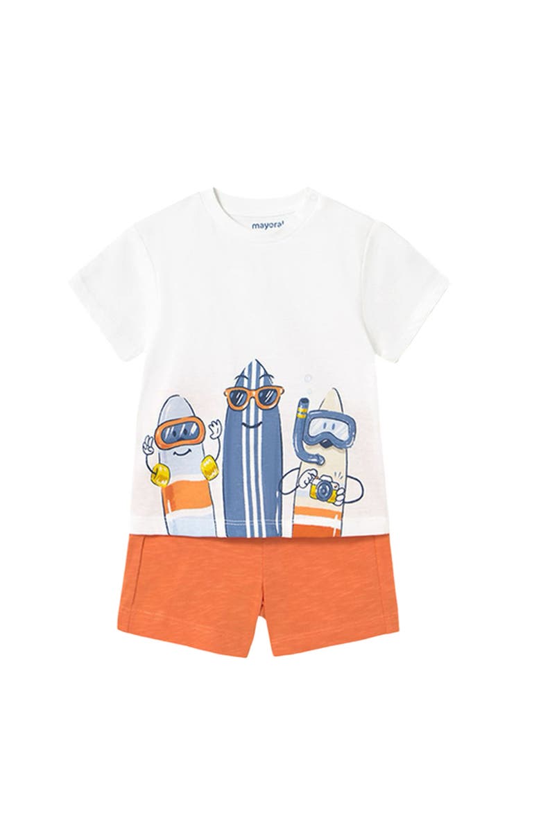 Mayoral Shorts and Surf T-Shirt Set, Main, color, Coral