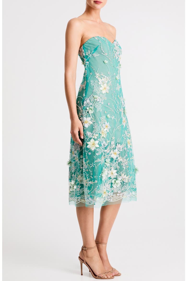 Francine Embellished Floral Appliqué Strapless Cocktail Dress, Alternate, color, GREEN MULTI