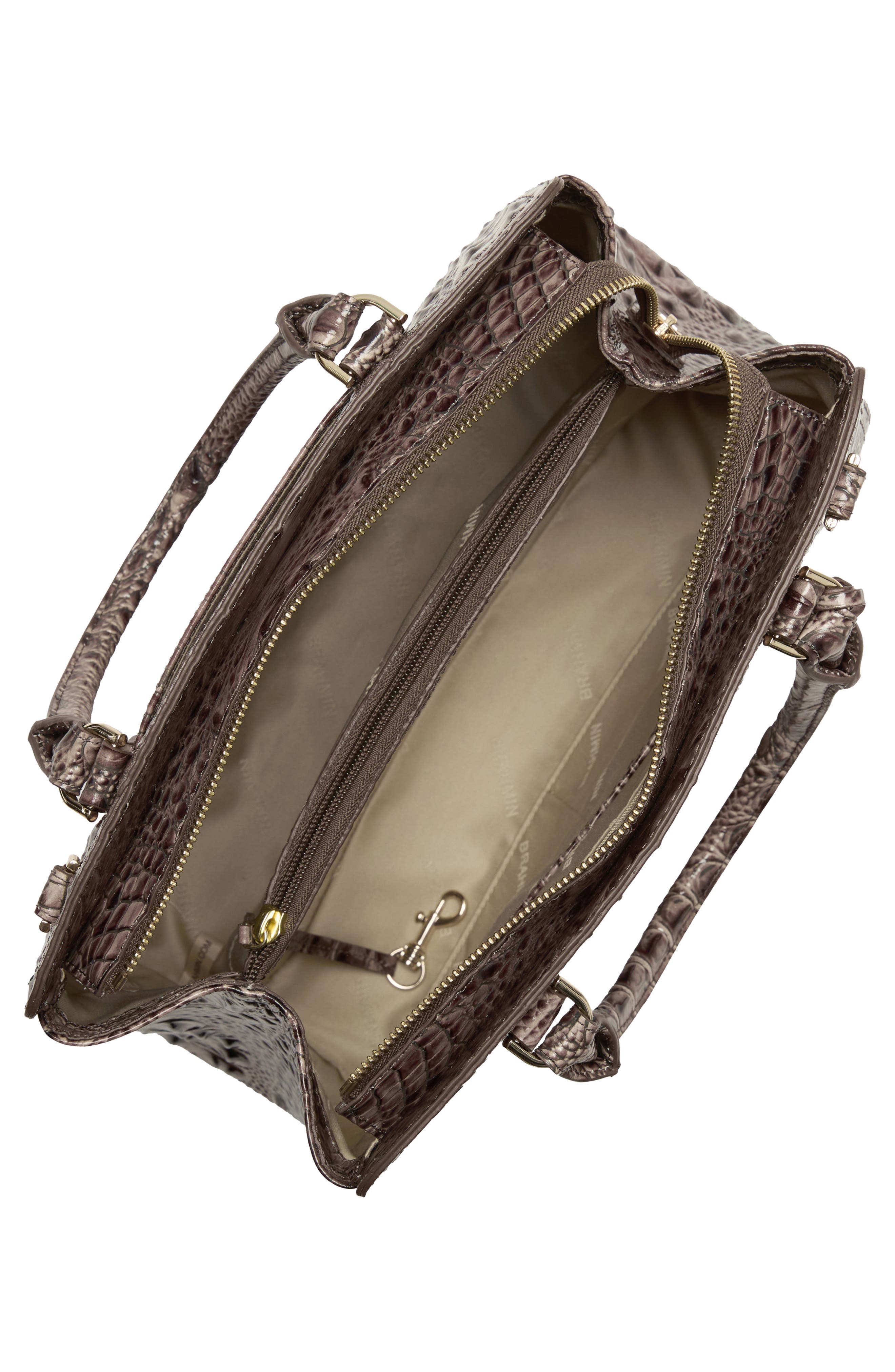 Brahmin Small Finley Croc Embossed Leather Satchel, Alternate, color, Smokey Taupe Melbourne