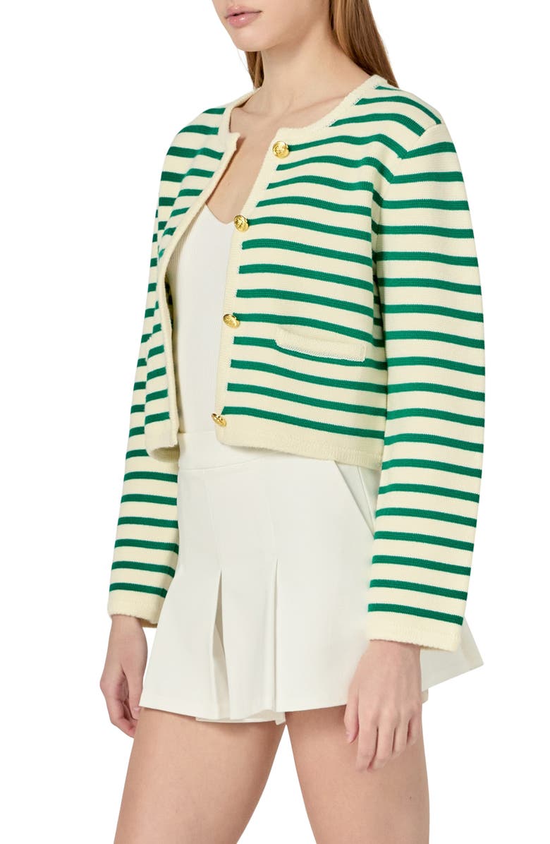 English Factory Stripe Cardigan, Alternate, color, White/ Green