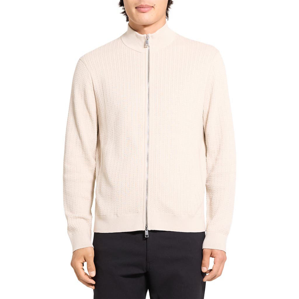 Theory Walton Cabled Cotton Zip Cardigan In Neutral