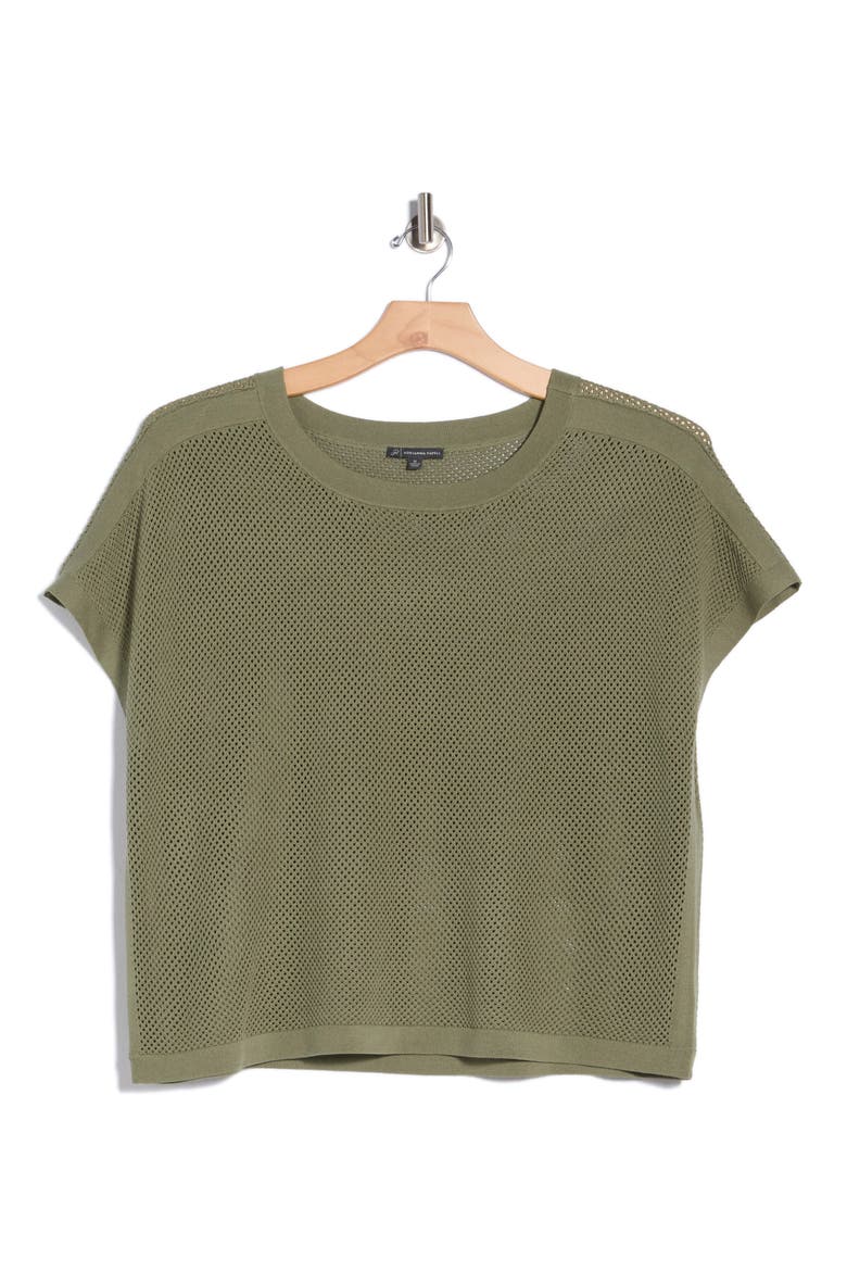 Open Stitch Short Sleeve Sweater, Main, color, OIL GREEN