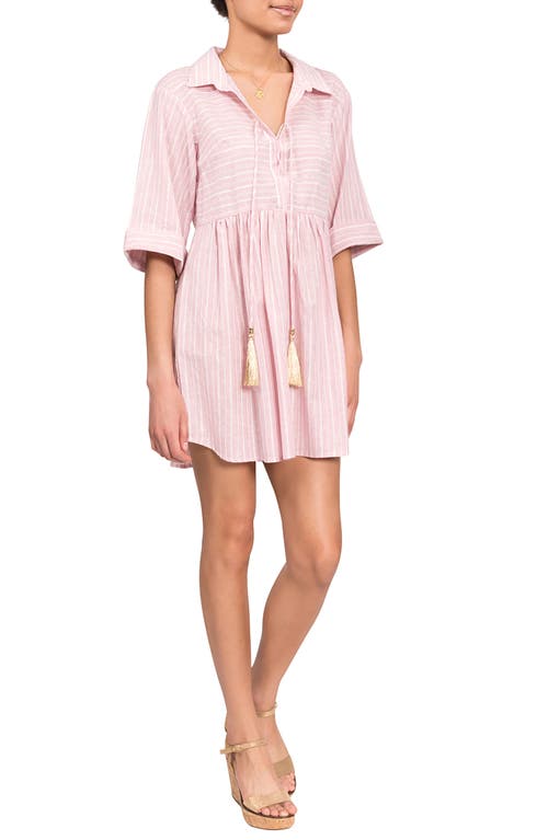 Everyday Ritual Georgina Stripe Cover-up Minidress In Pink Lurex