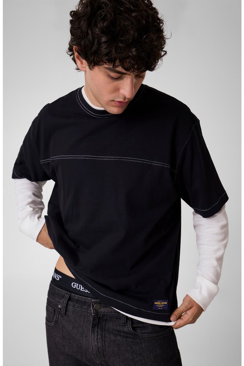 Contrast Stitch Boxy T-Shirt, Alternate, color, JBLACK-BLACK