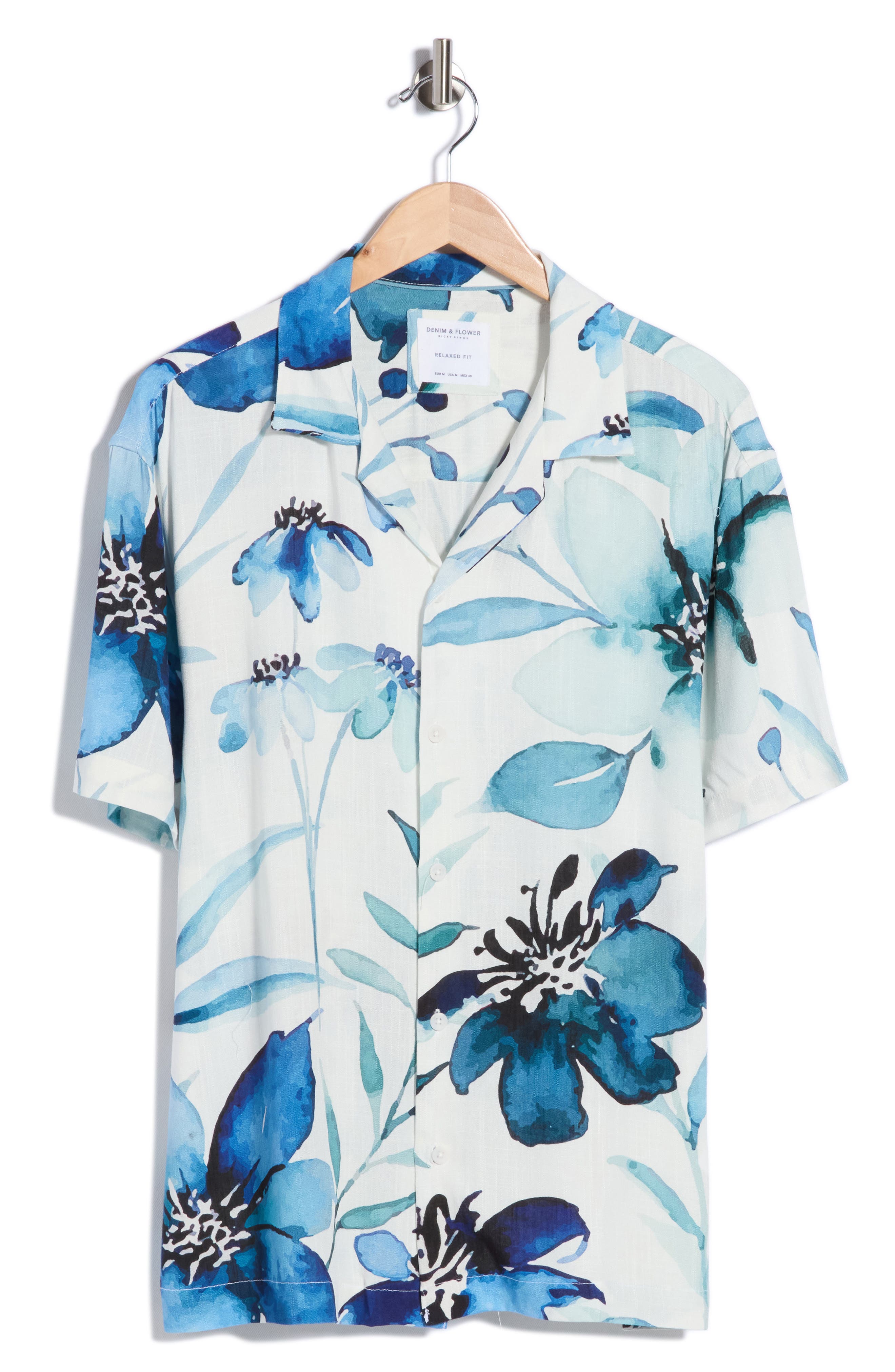 DENIM AND FLOWER Relaxed Fit Floral Print Camp Shirt