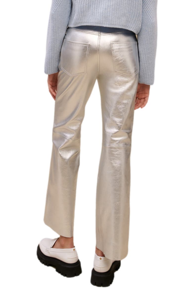 maje Plutom Ankle Flare Metallic Leather Pants, Alternate, color, Argent