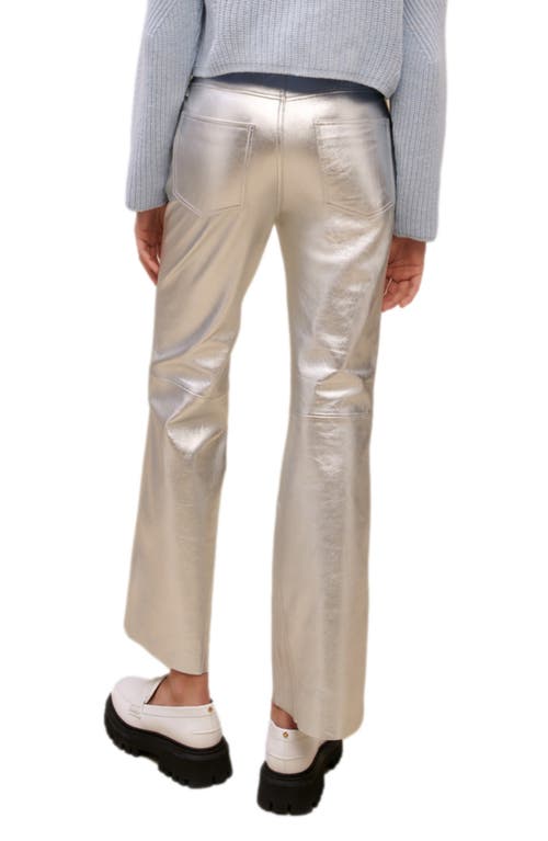 Maje Plutom Ankle Flare Metallic Leather Pants In Silver