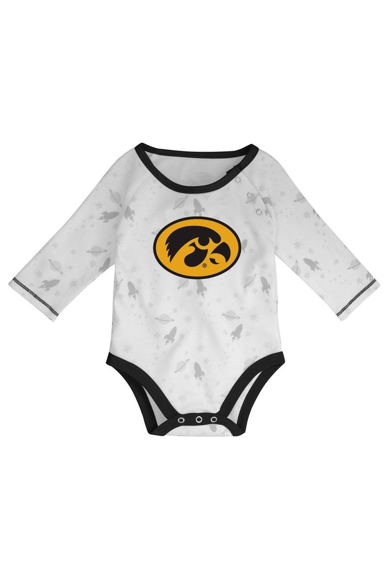 Newborn & Infant Black/White Iowa Hawkeyes Dream Team Raglan Long Sleeve Bodysuit Hat & Pants Set, Alternate, color, Black