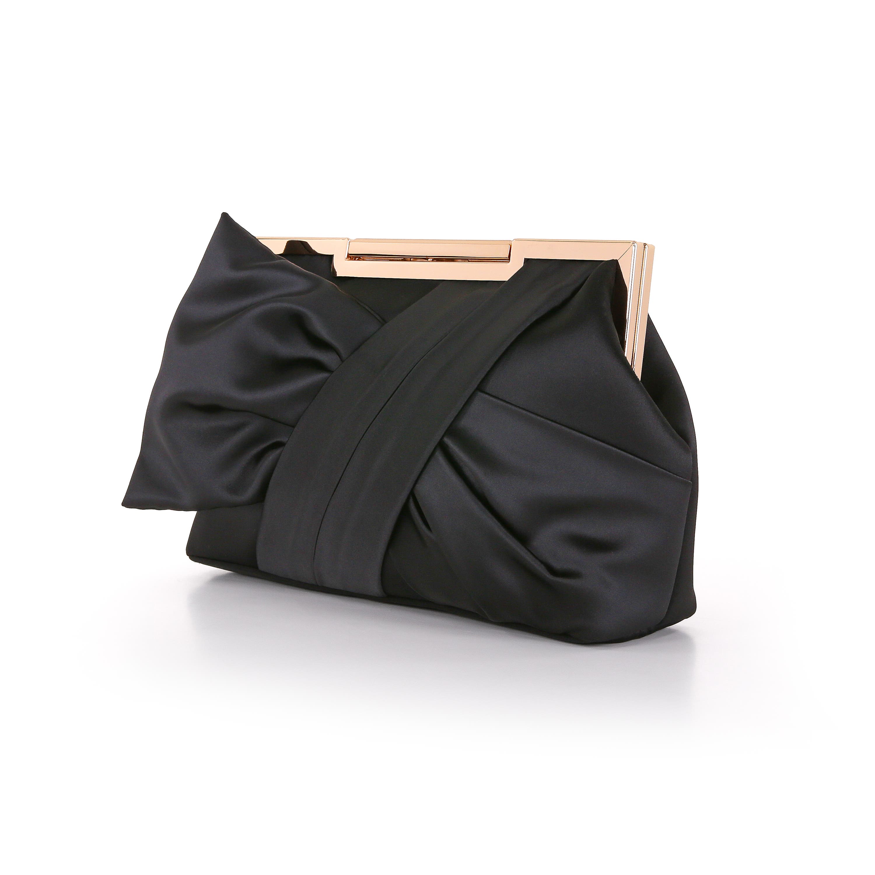 Visvien Satin Tie Pouch Clutch, Alternate, color, Black