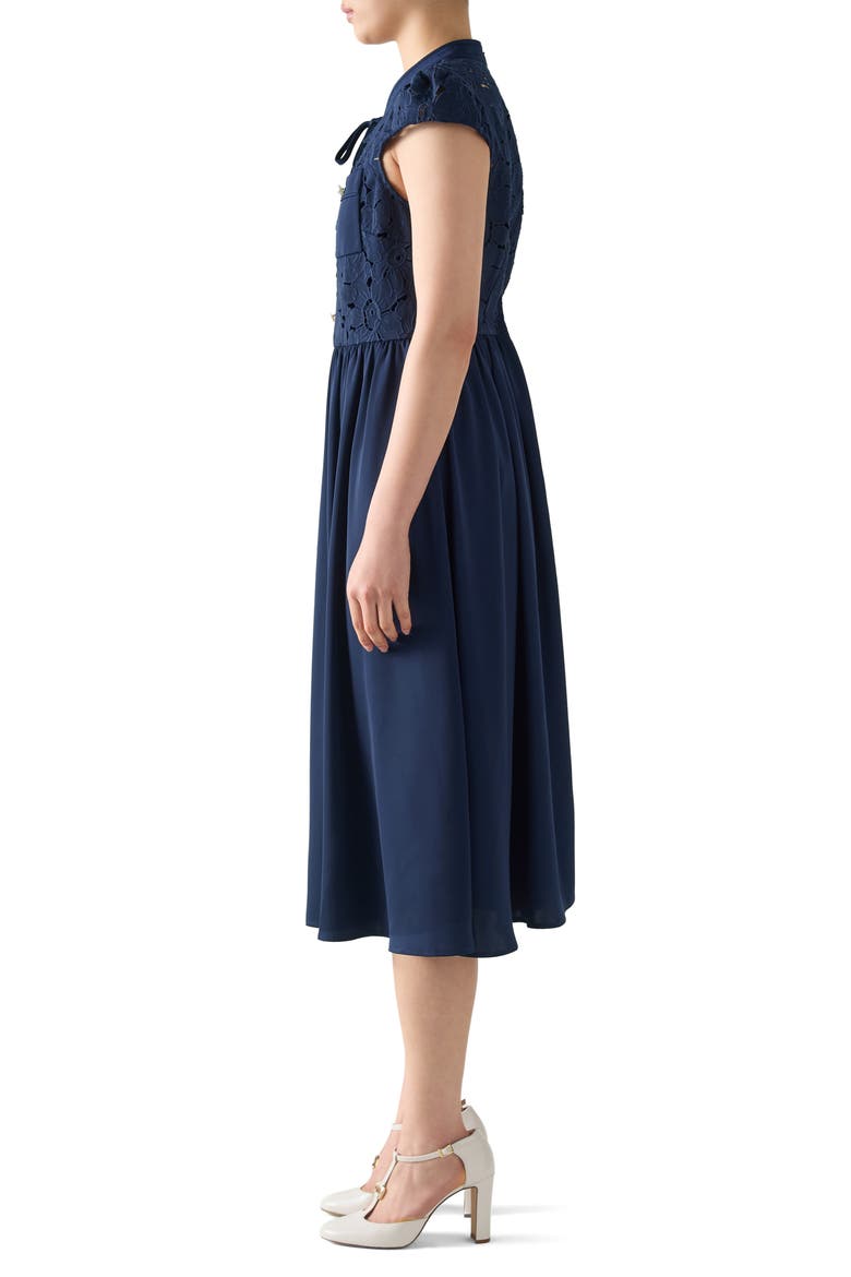 Paige Bow Detail Mixed Media Dress, Alternate, color, NAVY