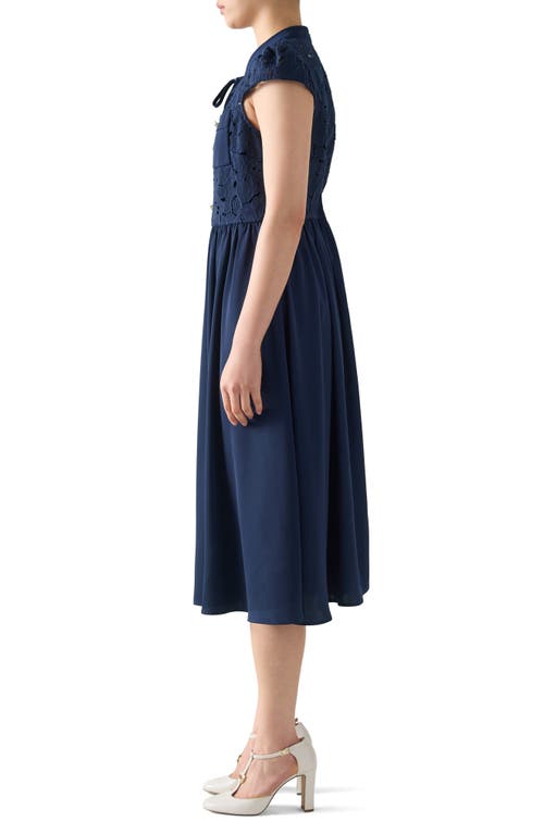 Lk Bennett Paige Bow Detail Mixed Media Dress In Blue