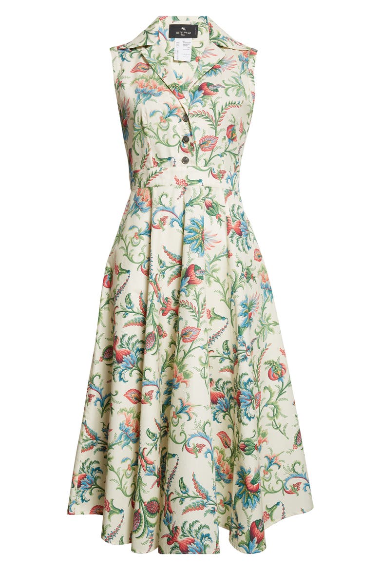 Floral Sleeveless Cotton Midi Dress, Alternate, color, PRINT ON WHITE BASE
