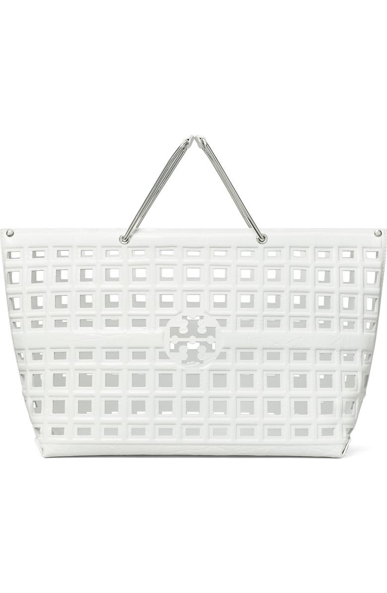 Tory Burch Ella Croc Embossed Leather Shopping Basket Tote, Main, color, Blanc