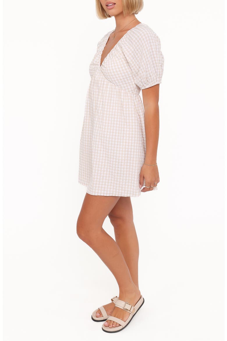 Cadhla Print Cotton Blend Minidress, Alternate, color, BEIGE GINGHAM