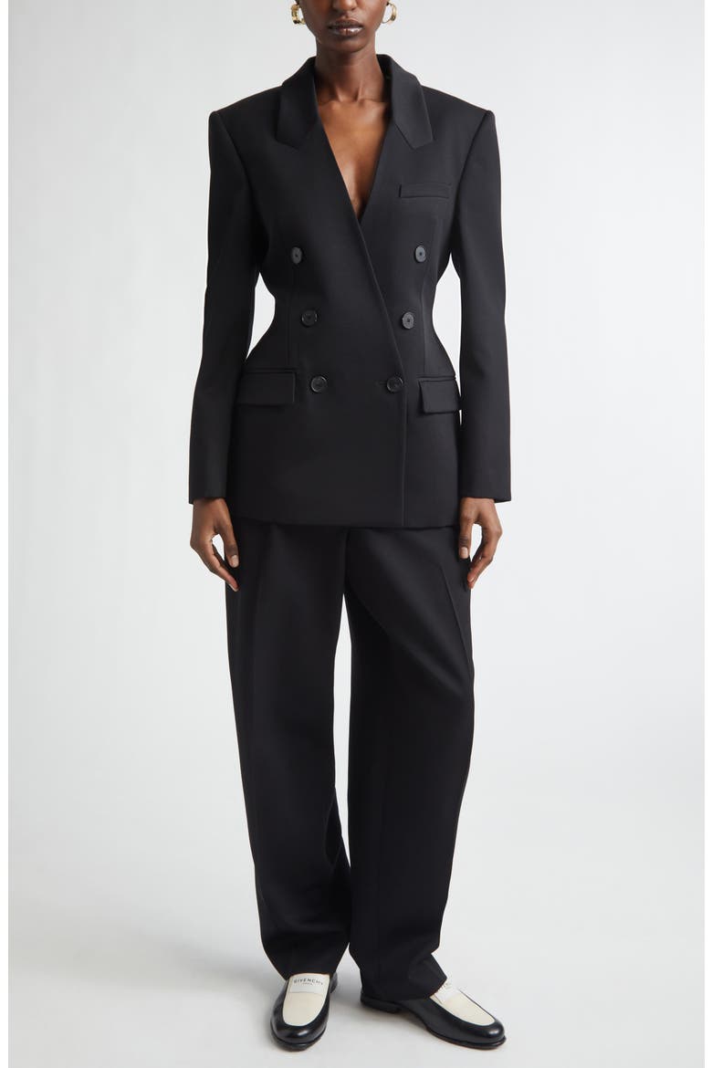 Double Breasted Integrated Collar Wool Jacket, Alternate, color, BLACK
