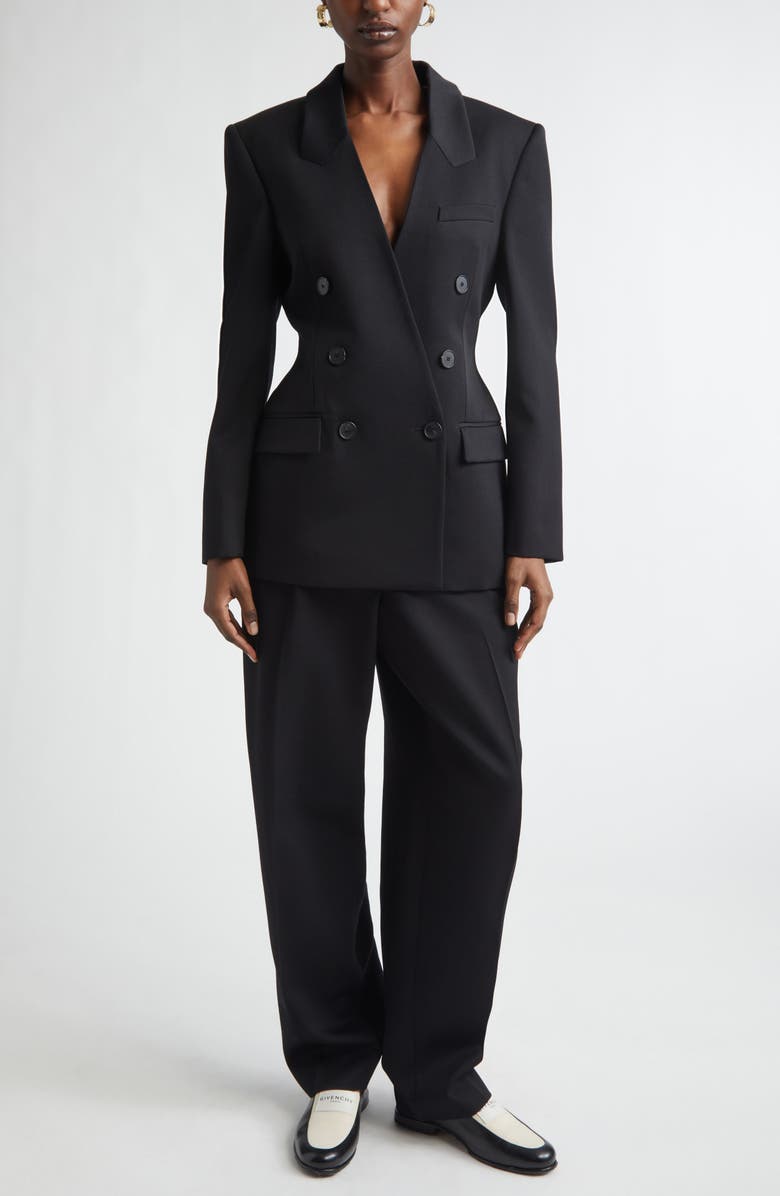 Givenchy Double Breasted Integrated Collar Wool Jacket, Alternate, color, Black