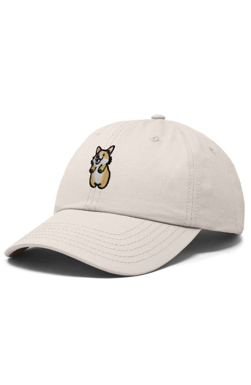 Dalix Leaping Corgi Embroidered Cap In Beige