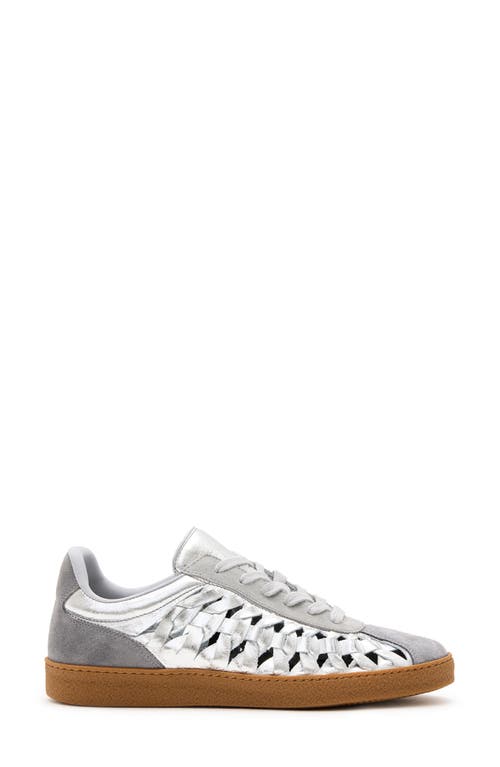 Allsaints Velma Low Top Round Toe Woven Leather Trainers In Silver/grey