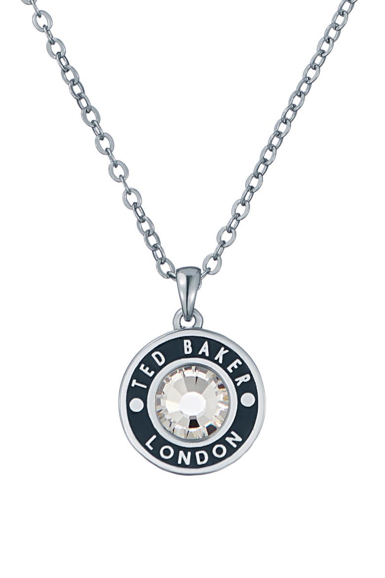 Cherlie Logo Crystal Pendant Necklace, Main, color, SILVER TONE/ BLACK/ CLEAR