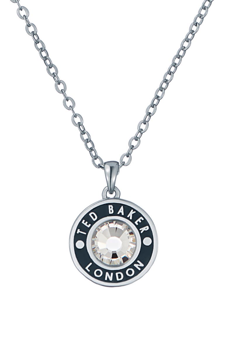 Ted Baker Cherlie Logo Crystal Pendant Necklace, Main, color, Silver Tone/ Black/ Clear