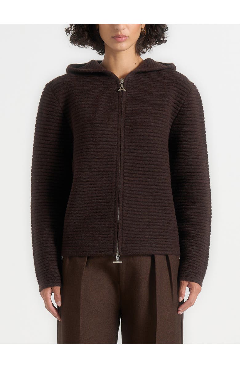 Manière De Voir Eden Ribbed Knit Zip Hoodie, Alternate, color, Brown