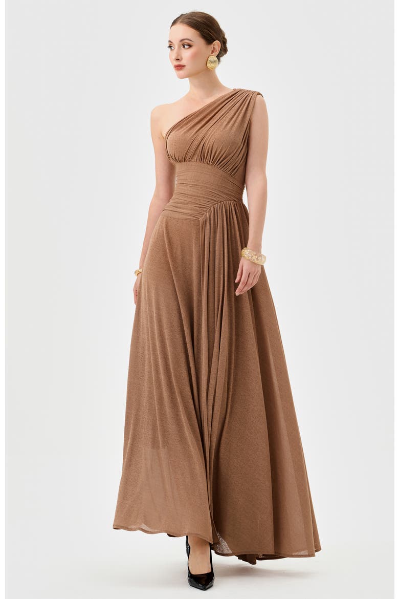 Nisha One Shoulder Gown, Alternate, color, MOCHA