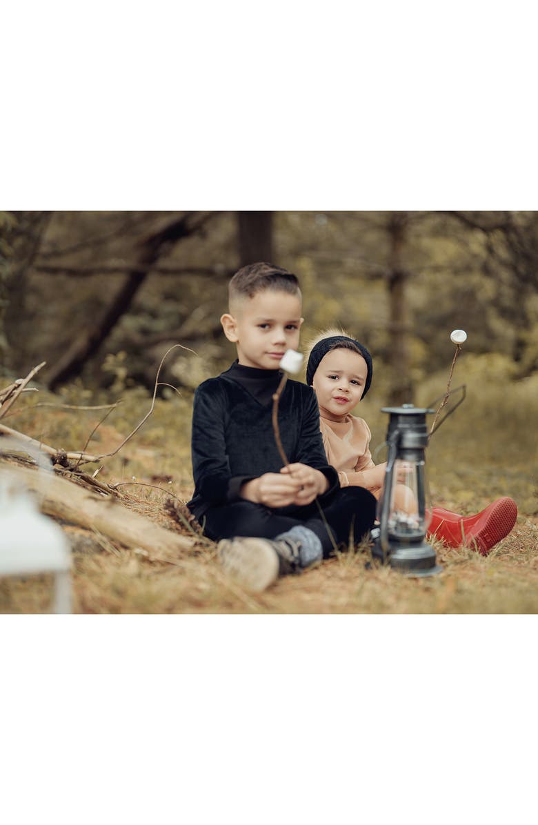 Manière Velour Funnel Neck Stretch Cotton Top & Joggers Set, Alternate, color, Black