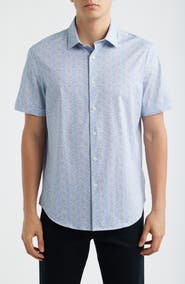 Bugatchi Miles OoohCotton® Geo Print Short Sleeve Button-Up Shirt