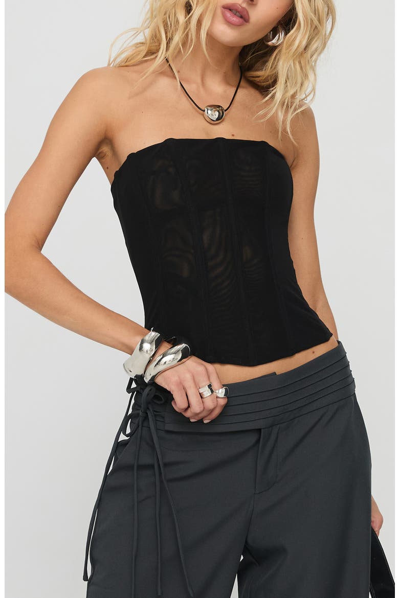 Oscuro Longline Sheer Mesh Corset Top, Main, color, BLACK